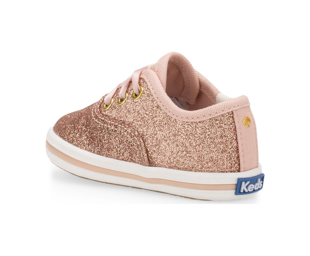 Πανινα Παπουτσια Παιδικα - Keds Kate Spade New York Champion Glitter Crib - Ροζ Χρυσο Χρωμα - AZIJF7